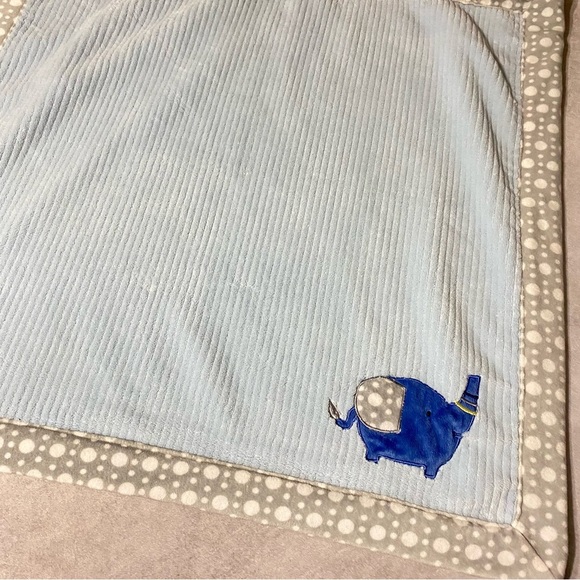 Chick Pea Blue Gray Ribbed Trim Baby Blanket Soft Plush Solid Elephant 30x30 - Picture 3 of 9